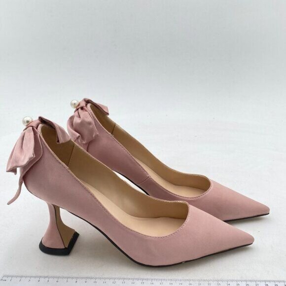 YDN Pink Bow Pointed Toe Slip on Pumps Special High Heels Party Prom Shoes - Picture 4 of 8